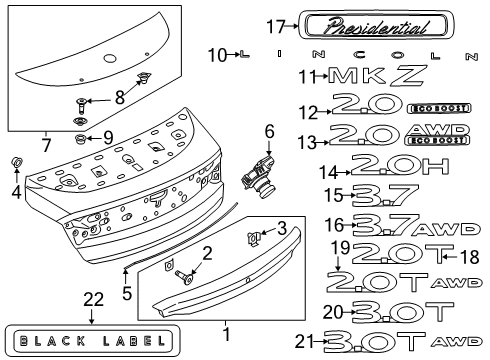 2014 Lincoln MKZ Nameplate, Rear Diagram for DP5Z-9942528-C