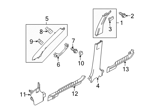 2010 Mercury Mariner Quarter Trim Panel Retainer, Charcoal Black, Lower Diagram for -W709002-SSC