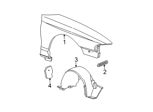 1999 Ford Mustang Fender, Front Driver Side Diagram for XR3Z-16006-AA