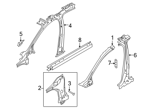 2016 Lincoln MKC Center Pillar & Rocker, Hinge Pillar Diagram