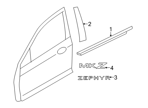 2006 Lincoln Zephyr Exterior Trim - Front Door Diagram