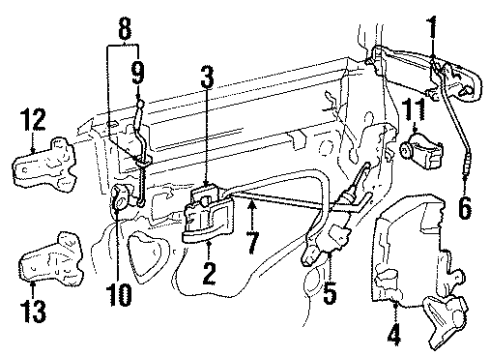 1998 Lincoln Town Car Rear Door - Lock & Hardware Diagram