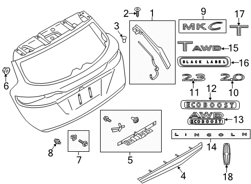 2016 Lincoln MKC Exterior Trim - Lift Gate Diagram