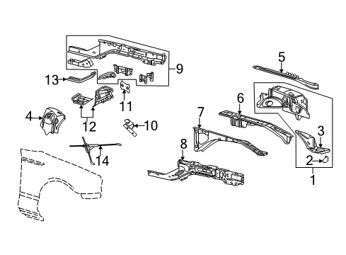 2004 Ford Thunderbird Apron Assembly Reinforcement Diagram for XW4Z-16031-AA