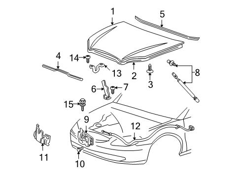 2003 Ford Taurus Hood & Components Diagram