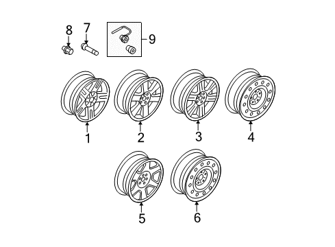 2008 Mercury Mariner Wheel, Alloy Diagram for 8E6Z-1007-F