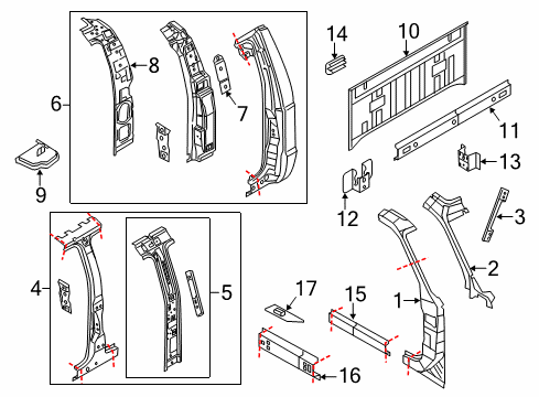 2014 Ford F-250 Super Duty Back Panel, Hinge Pillar, Rocker Panel Diagram