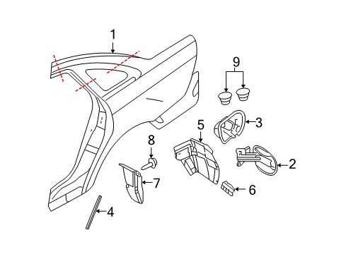 2008 Mercury Sable Quarter Panel & Components Diagram