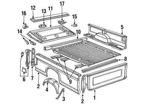1990 Ford F-150 Tail Gate, Front & Side Panels, Floor Diagram