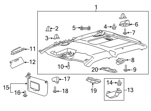 2019 Ford F-250 Super Duty Headliner Retainer, Front Diagram for 8A8Z-7450980-A