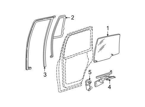2005 Ford Expedition Rear Door - Glass & Hardware Diagram