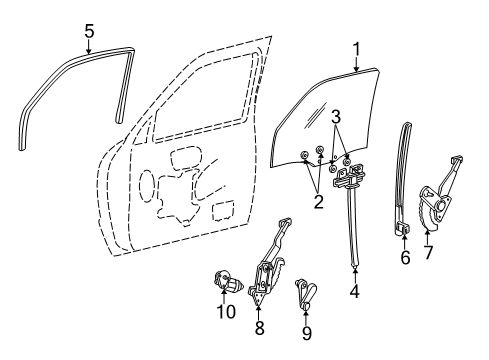 2005 Ford Ranger Front Door - Glass & Hardware Diagram