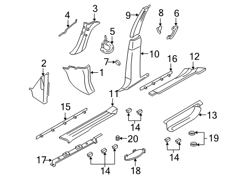 2005 Lincoln Navigator Interior Trim - Pillars, Rocker & Floor Diagram