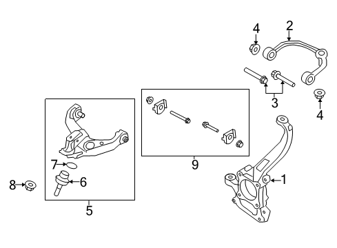 2019 Ford F-150 Front Suspension Components, Lower Control Arm, Upper Control Arm, Stabilizer Bar Diagram