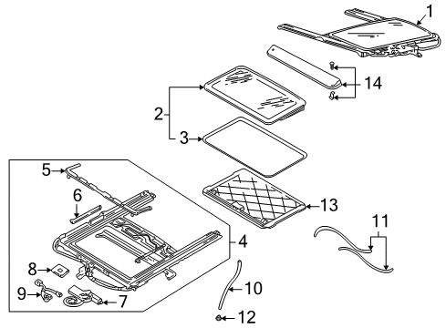 2002 Lincoln LS Sunroof Glass Diagram for 1W4Z-54500A18-AA