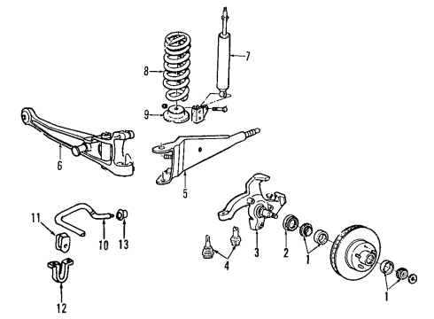 1993 Ford E-250 Econoline Front Suspension, Stabilizer Bar, Suspension Components Diagram