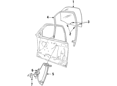1997 Mercury Grand Marquis Front Door - Glass & Hardware Diagram