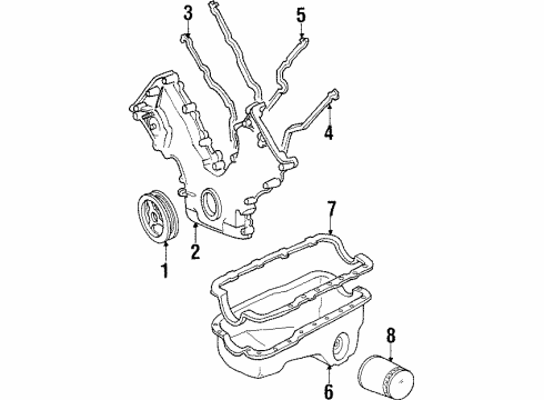 1994 Mercury Cougar Engine Parts, Mounts, Cylinder Head & Valves, Camshaft & Timing, Oil Pan, Oil Pump, Crankshaft & Bearings, Pistons, Rings & Bearings Diagram