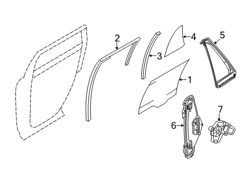 2013 Ford Edge Rear Door - Glass & Hardware Diagram