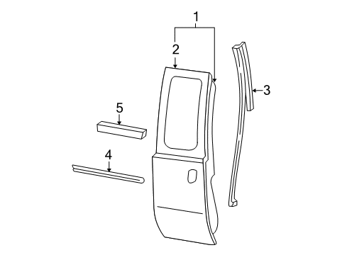 2009 Ford F-250 Super Duty Rear Door & Components, Exterior Trim Diagram