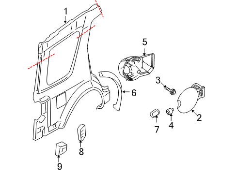 2009 Ford Taurus X Quarter Panel & Components Diagram