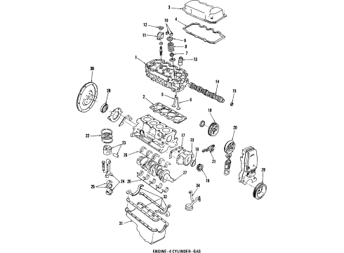 1987 Mercury Lynx Engine Parts, Mounts, Cylinder Head & Valves, Camshaft & Timing, Oil Pan, Oil Pump, Crankshaft & Bearings, Pistons, Rings & Bearings Diagram