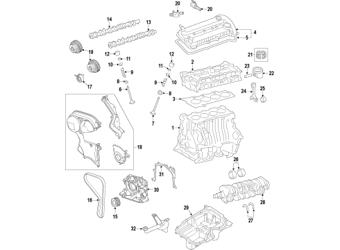 2011 Ford Fiesta Engine Parts, Mounts, Cylinder Head & Valves, Camshaft & Timing, Variable Valve Timing, Oil Cooler, Oil Pan, Oil Pump, Crankshaft & Bearings, Pistons, Rings & Bearings Diagram