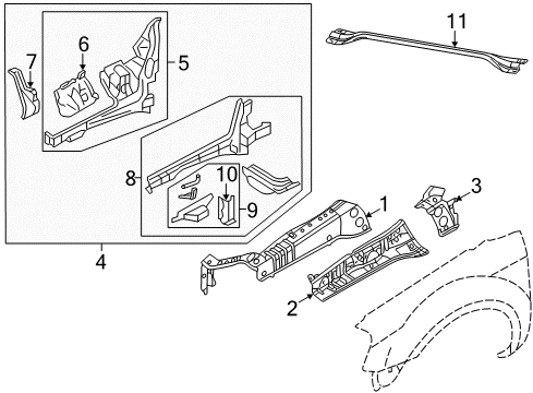2008 Mercury Sable Structural Components & Rails Diagram
