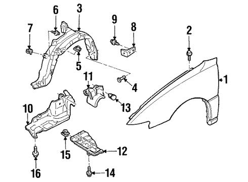 2000 Ford Escort Fender, Front Driver Side Diagram for F8CZ-16006-BA