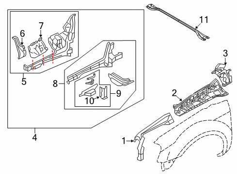 2009 Ford Taurus X Structural Components & Rails Diagram