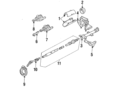 1990 Ford Tempo Steering Column Housing & Components, Shaft & Internal Components, Shroud, Switches & Levers Diagram