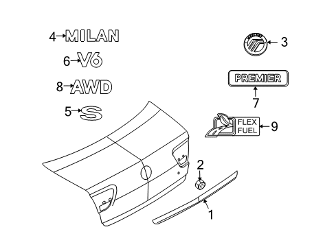 2011 Mercury Milan Molding Diagram for 6N7Z-5442512-AA