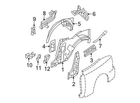 2006 Ford Mustang Inner Structure - Quarter Panel Diagram 1 - Thumbnail
