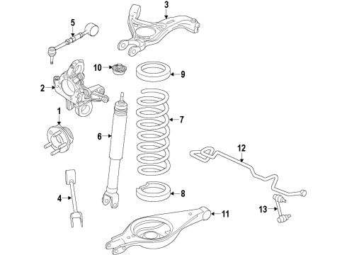2014 Lincoln MKS Rear Suspension Components, Lower Control Arm, Upper Control Arm, Stabilizer Bar Diagram