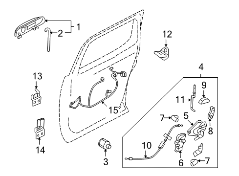 2007 Ford Explorer Sport Trac Rear Door - Lock & Hardware Diagram