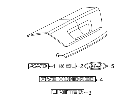 2005 Ford Five Hundred Nameplate, Rear Diagram for 5F9Z-7442528-C