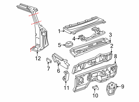 2005 Ford Ranger Cab Cowl, Hinge Pillar Diagram