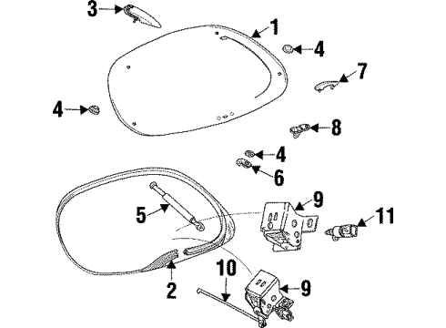 1999 Mercury Sable Lift Gate - Glass & Hardware Diagram