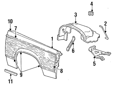 1988 Mercury Colony Park Fender Bracket, Passenger Side Diagram for D9AZ-16A200-A