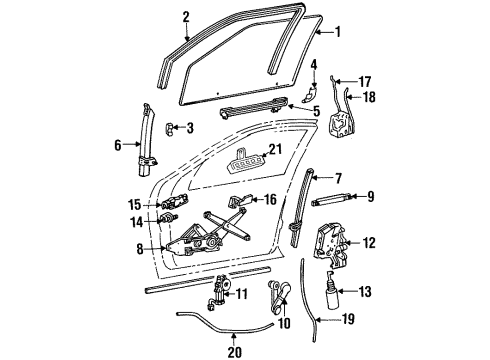 1992 Ford Taurus Front Door Glass & Hardware, Lock & Hardware Diagram