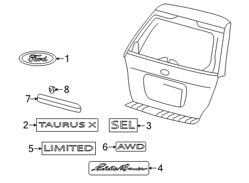 2009 Ford Taurus X Exterior Trim - Lift Gate Diagram