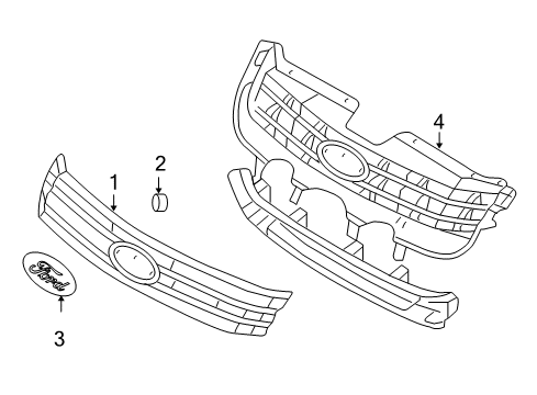 2007 Ford Fusion Grille & Components Diagram