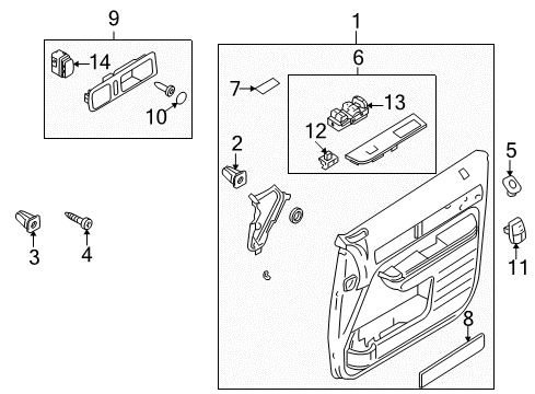 2009 Lincoln MKX Interior Trim - Front Door Diagram