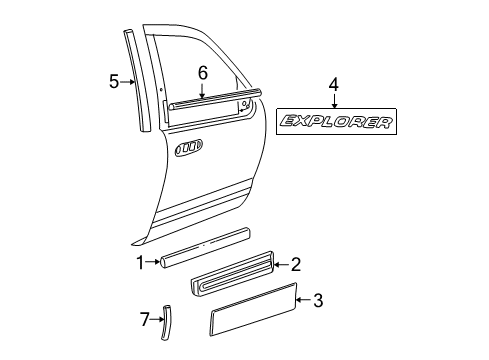 2002 Ford Explorer Exterior Trim - Front Door Diagram