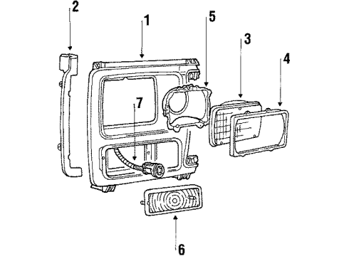 1986 Ford F-250 Headlamp Components, Park Lamps Diagram