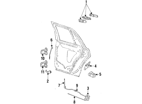 1998 Ford Crown Victoria Rear Door - Lock & Hardware Diagram