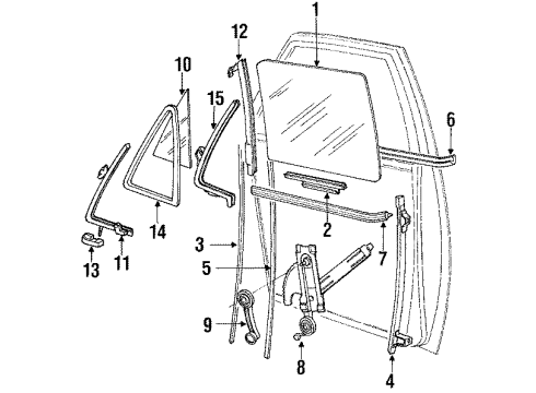 1990 Ford E-250 Econoline Club Wagon Door - Glass & Hardware Diagram