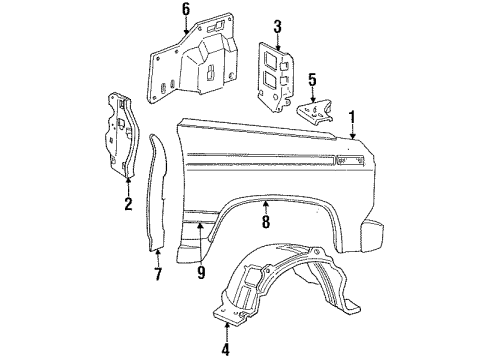 1993 Ford F-250 Fender & Components, Exterior Trim Diagram