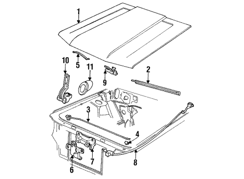 1990 Ford Mustang Hood & Components Diagram