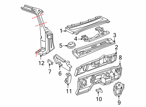 2004 Ford Ranger Cab Cowl, Hinge Pillar Diagram 2 - Thumbnail